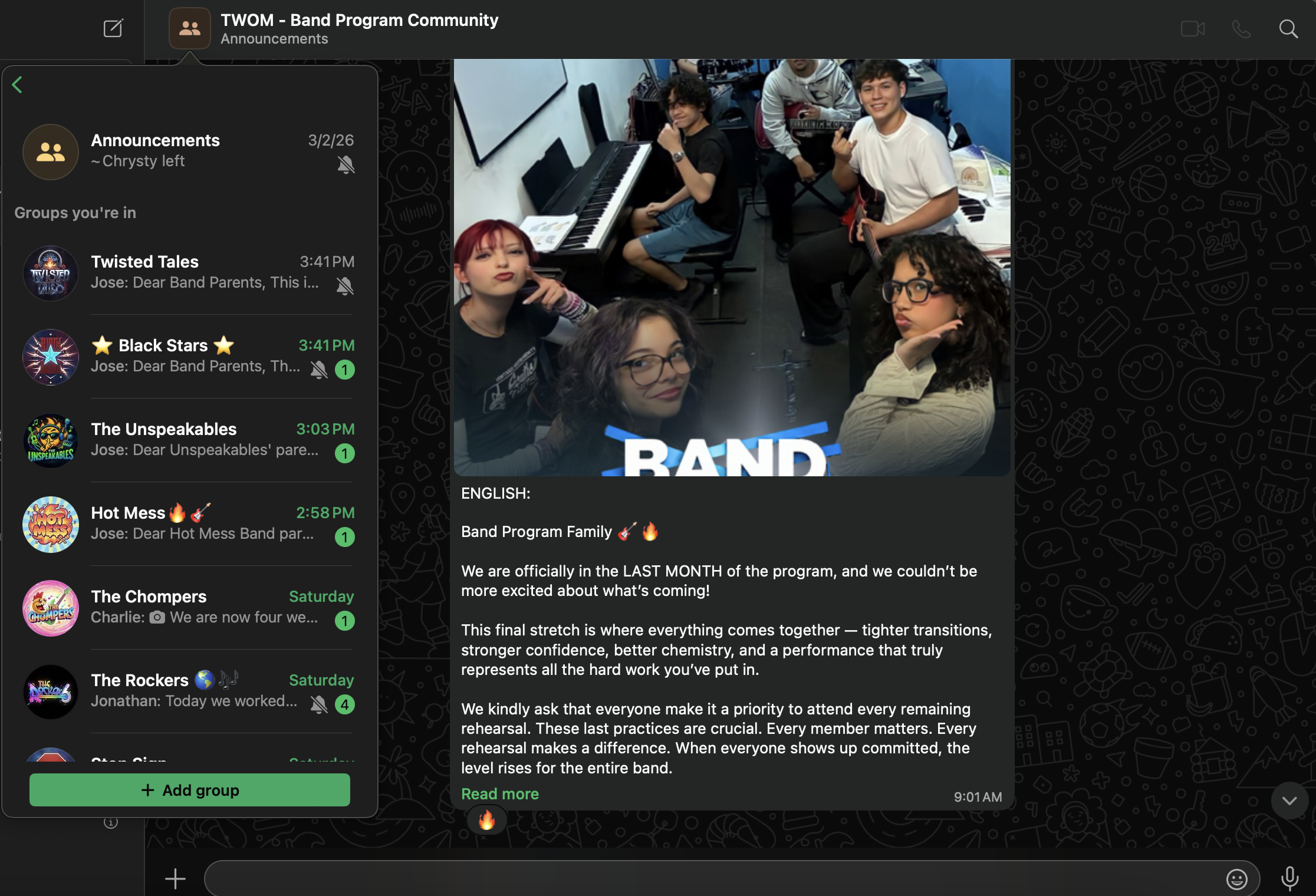 Band Program WhatsApp groups